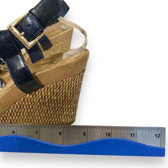 A2 Aerosoles | Navy T Strap Wedge Buckle Sandals | Size 9 - Picture 5 of 11